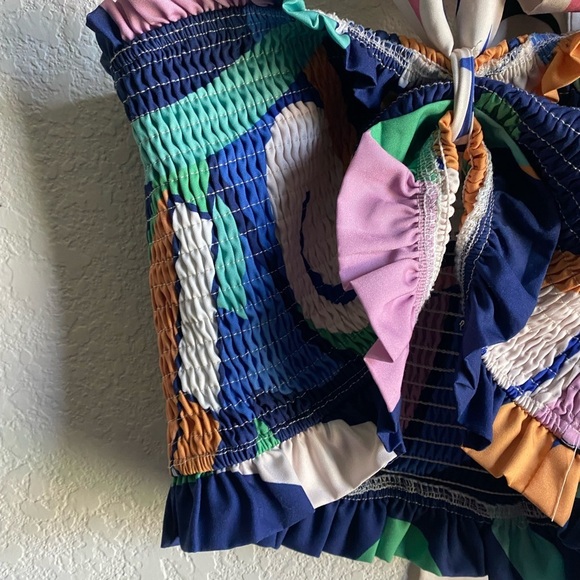 Her Bottari Emily Smocked Ruffle Bandeau Halter Tropical Coquette Y2K Top Size M - Picture 8 of 16